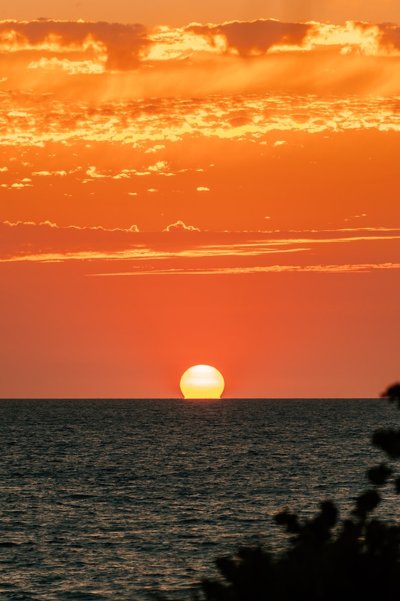 body of water during sunset